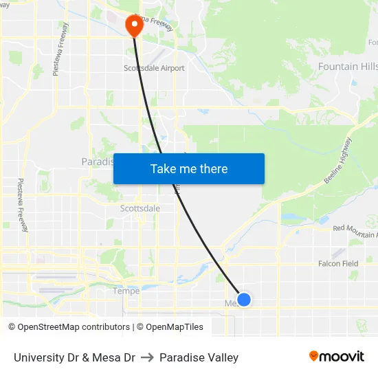 University Dr & Mesa Dr to Paradise Valley map