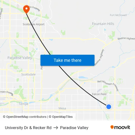University Dr & Recker Rd to Paradise Valley map