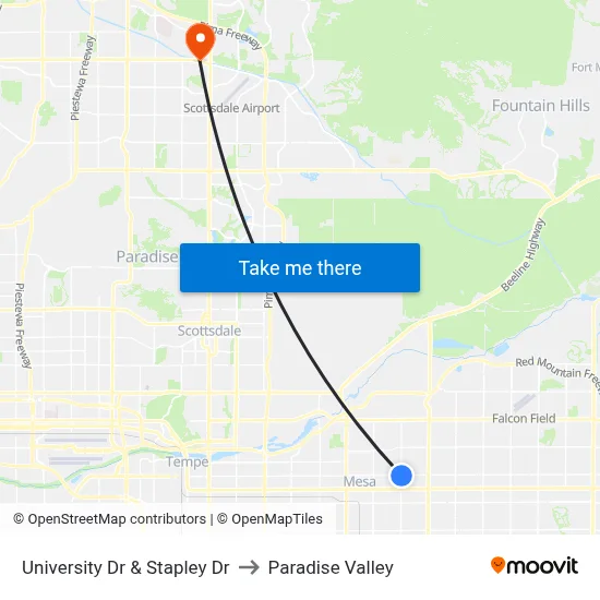 University Dr & Stapley Dr to Paradise Valley map