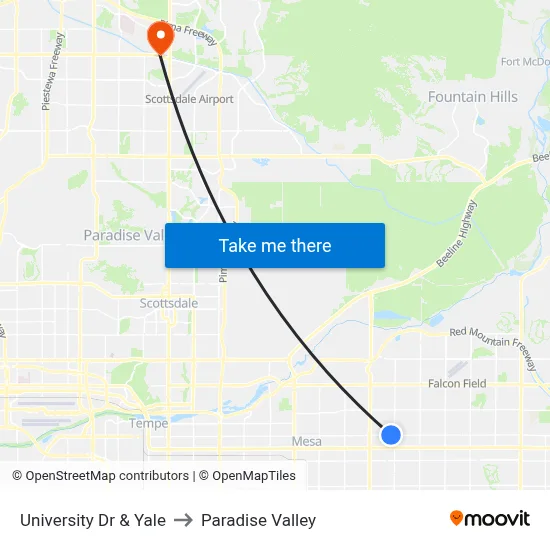 University Dr & Yale to Paradise Valley map