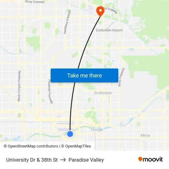 University Dr & 38th St to Paradise Valley map