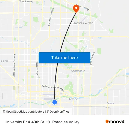 University Dr & 40th St to Paradise Valley map