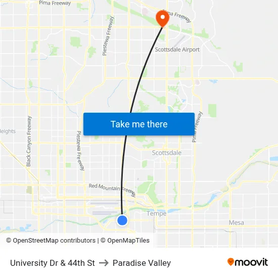 University Dr & 44th St to Paradise Valley map