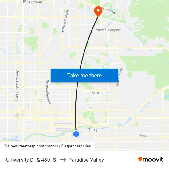 University Dr & 48th St to Paradise Valley map