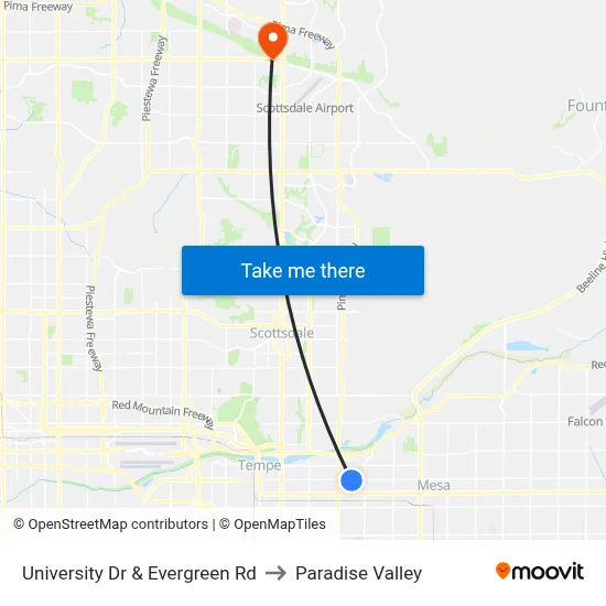 University Dr & Evergreen Rd to Paradise Valley map