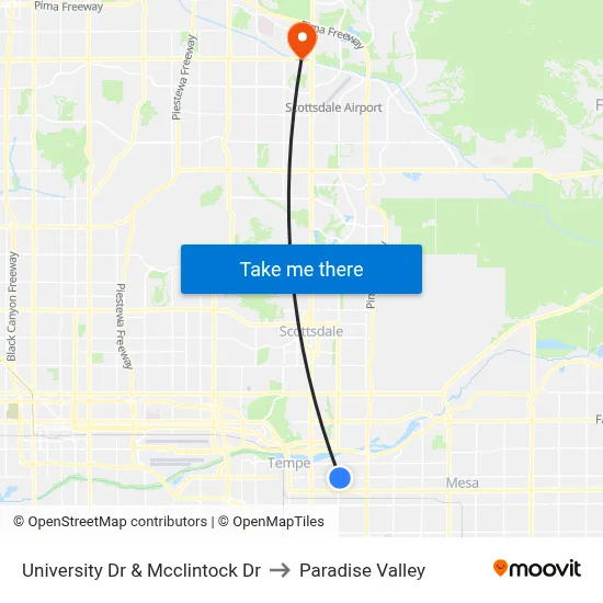 University Dr & Mcclintock Dr to Paradise Valley map