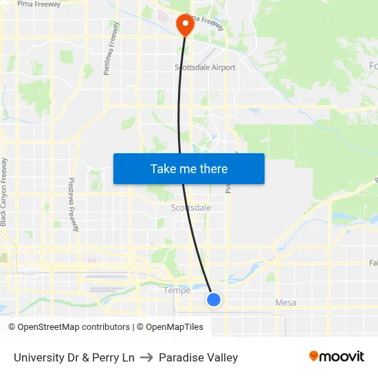 University Dr & Perry Ln to Paradise Valley map