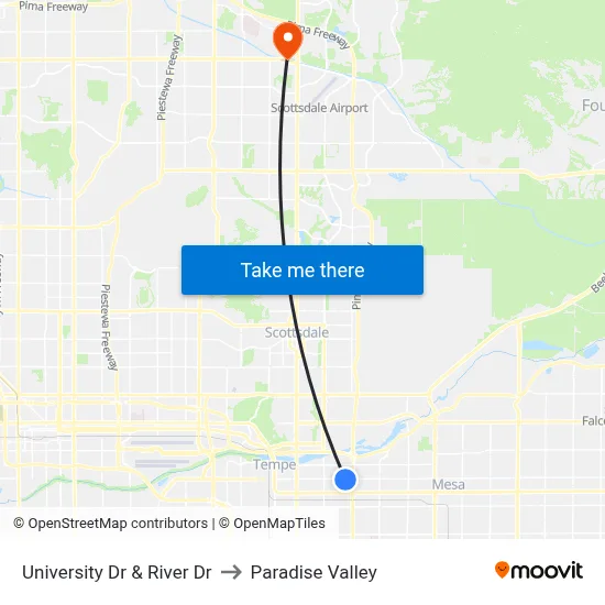 University Dr & River Dr to Paradise Valley map