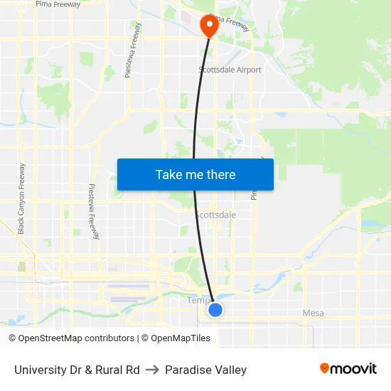 University Dr & Rural Rd to Paradise Valley map