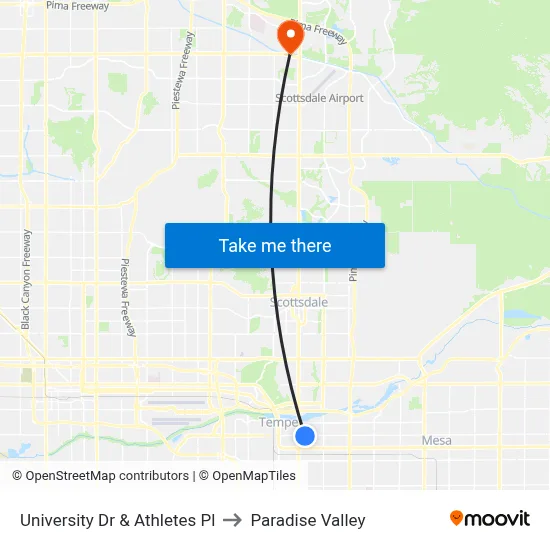 University Dr & Athletes Pl to Paradise Valley map