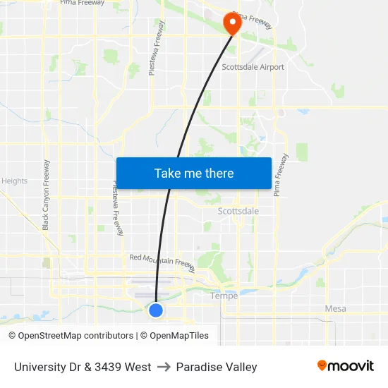 University Dr & 3439 West to Paradise Valley map