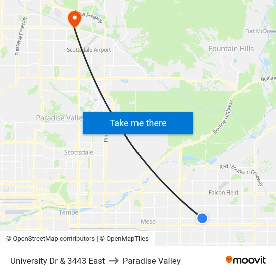 University Dr & 3443 East to Paradise Valley map