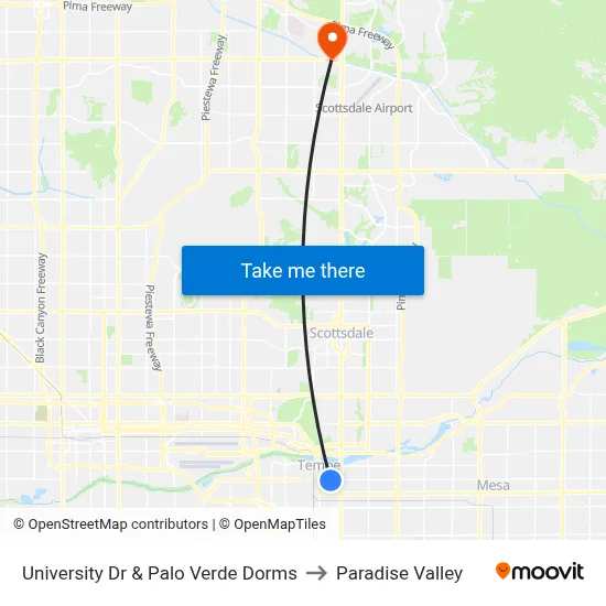 University Dr & Palo Verde Dorms to Paradise Valley map