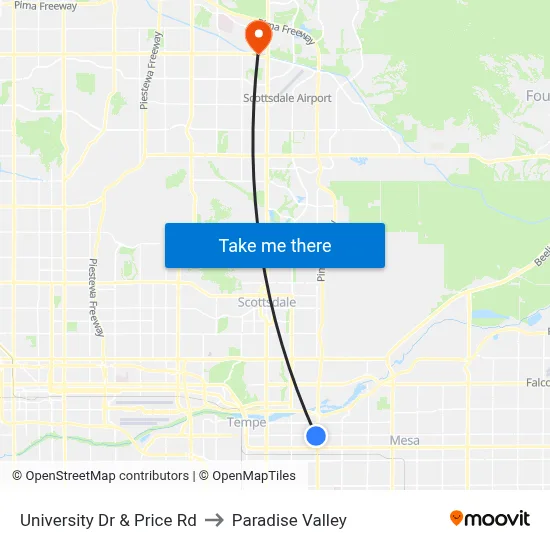 University Dr & Price Rd to Paradise Valley map