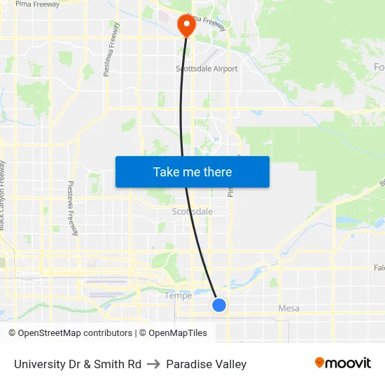 University Dr & Smith Rd to Paradise Valley map
