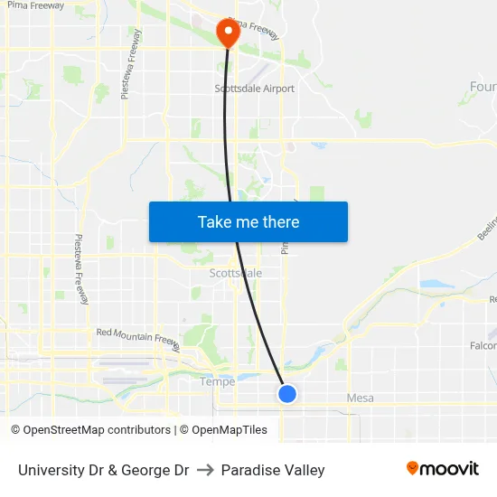 University Dr & George Dr to Paradise Valley map