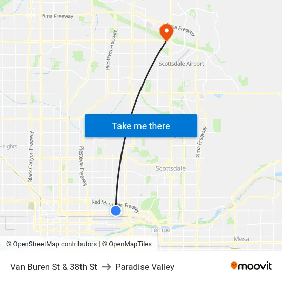 Van Buren St & 38th St to Paradise Valley map