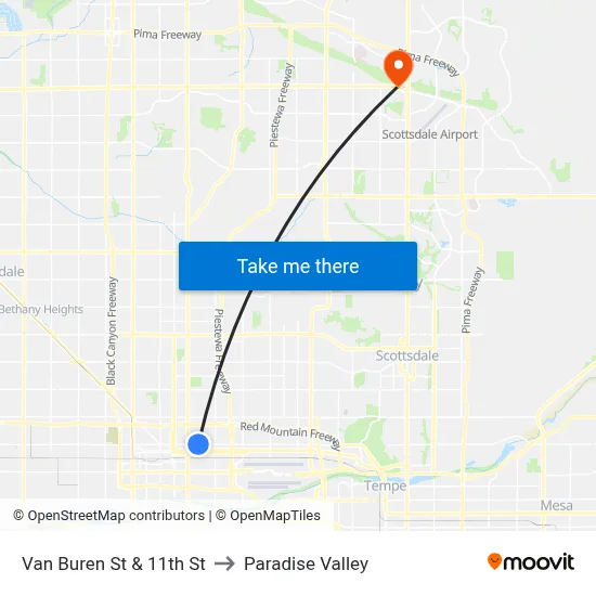 Van Buren St & 11th St to Paradise Valley map