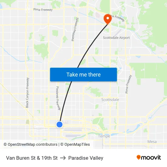 Van Buren St & 19th St to Paradise Valley map