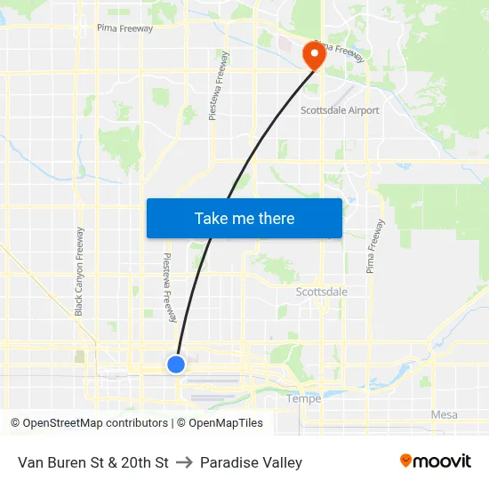Van Buren St & 20th St to Paradise Valley map