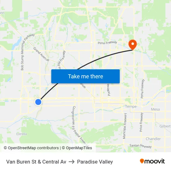 Van Buren St & Central Av to Paradise Valley map