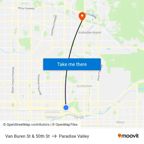 Van Buren St & 50th St to Paradise Valley map