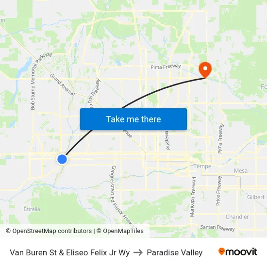 Van Buren St & Eliseo Felix Jr Wy to Paradise Valley map