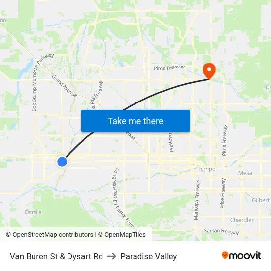 Van Buren St & Dysart Rd to Paradise Valley map