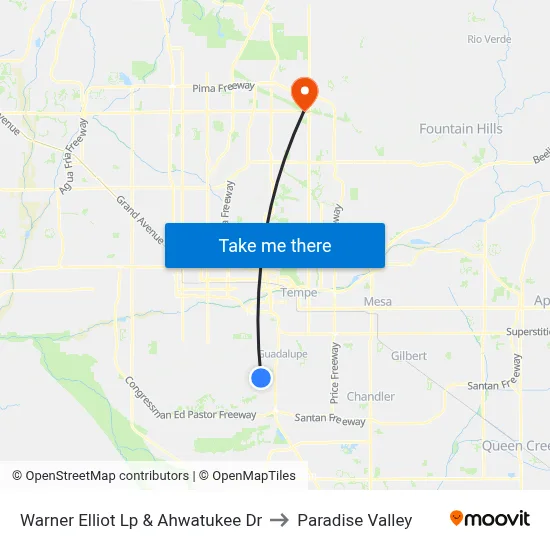 Warner Elliot Lp & Ahwatukee Dr to Paradise Valley map