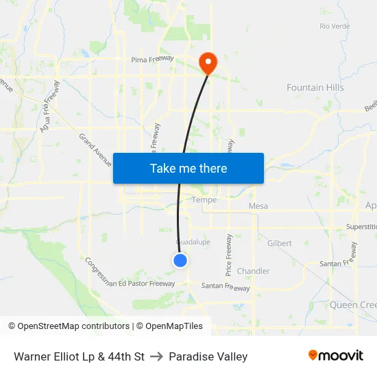 Warner Elliot Lp & 44th St to Paradise Valley map
