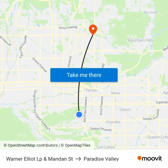 Warner Elliot Lp & Mandan St to Paradise Valley map
