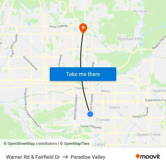 Warner Rd & Fairfield Dr to Paradise Valley map