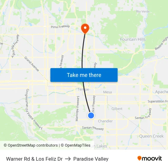 Warner Rd & Los Feliz Dr to Paradise Valley map