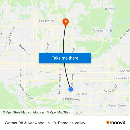 Warner Rd & Kenwood Ln to Paradise Valley map