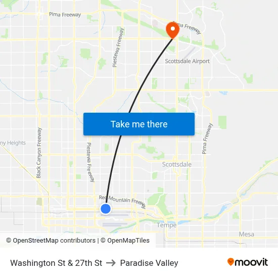 Washington St & 27th St to Paradise Valley map