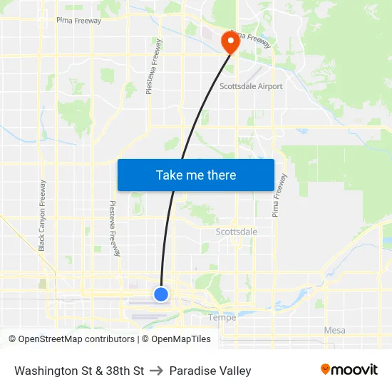 Washington St & 38th St to Paradise Valley map
