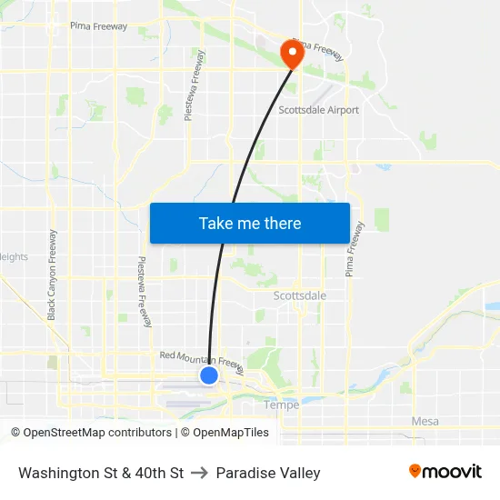 Washington St & 40th St to Paradise Valley map