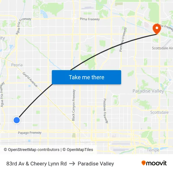 83rd Av & Cheery Lynn Rd to Paradise Valley map