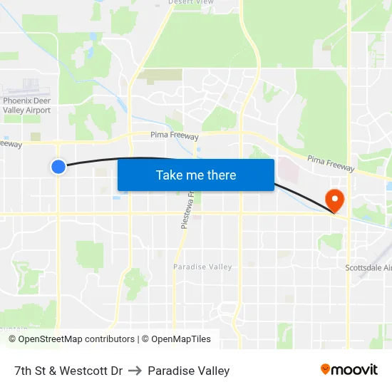 7th St & Westcott Dr to Paradise Valley map