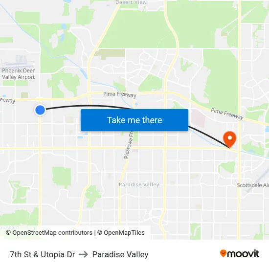 7th St & Utopia Dr to Paradise Valley map