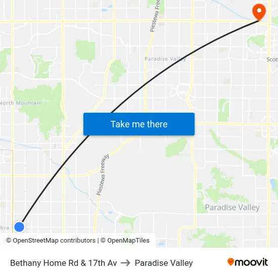 Bethany Home Rd & 17th Av to Paradise Valley map