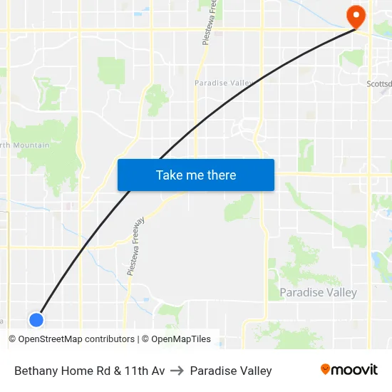 Bethany Home Rd & 11th Av to Paradise Valley map