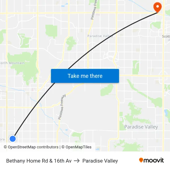 Bethany Home Rd & 16th Av to Paradise Valley map