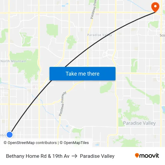 Bethany Home Rd & 19th Av to Paradise Valley map