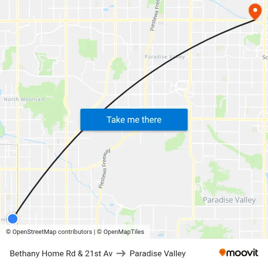 Bethany Home Rd & 21st Av to Paradise Valley map
