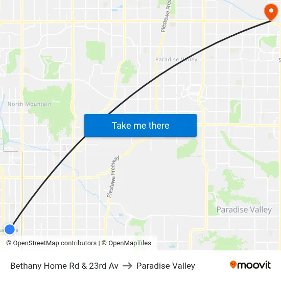 Bethany Home Rd & 23rd Av to Paradise Valley map