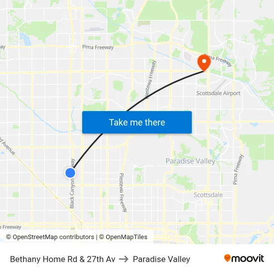 Bethany Home Rd & 27th Av to Paradise Valley map