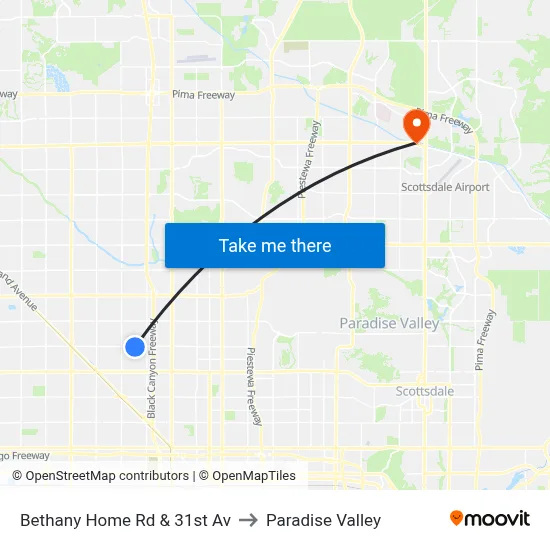 Bethany Home Rd & 31st Av to Paradise Valley map