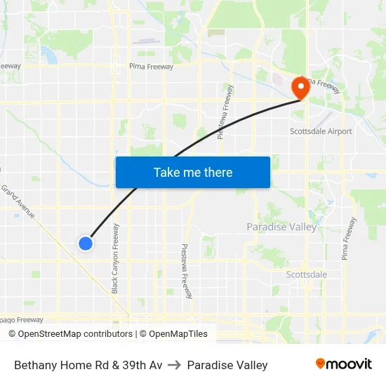 Bethany Home Rd & 39th Av to Paradise Valley map
