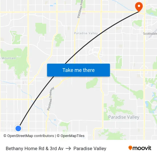 Bethany Home Rd & 3rd Av to Paradise Valley map